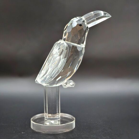Crystal Clear Glass Bird Toucan Parrot Figurine Paperweight Facet Cuts Vintage - Picture 3 of 12